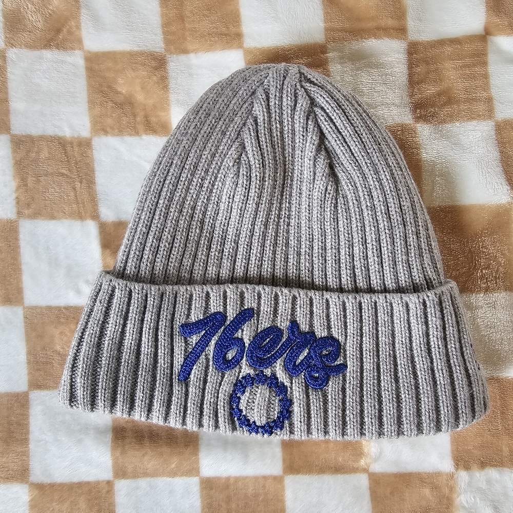 NBA 76ers Gray Knit Beanie with Blue Embroidered Logo